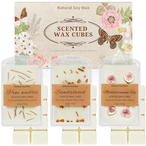 SCENTORINI Cubes de Cire Parfumée avec des Fleurs Séchées, Fondants Parfumées Arôme Boisé, Parfums d'Ambiance, Cire de Soja Parfum de Dessert de Gâteau Parfum Maison, d'Ambiance