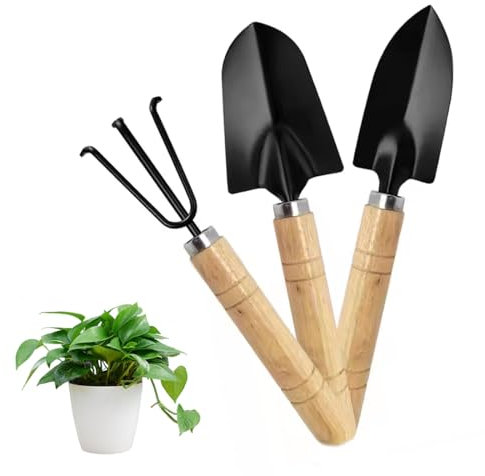 SGERUFZ 3 Pcs Unidades Conjunto de Herramientas de Jardinería Pala Pequeña Rastrillo Set de Podar Malas Hierbas Ideal para Huerto Semillas y Flores Kit de Supervivencia para Plantas
