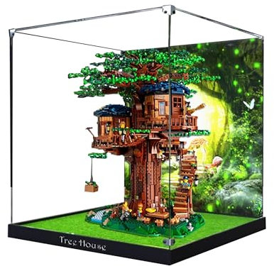 Acryl-Vitrine für Lego 21318 Baumhaus-Modell, 3 mm staubdichte Schaukasten, Vitrine kompatibel mit Lego 21318 (Modell nicht im Lieferumfang enthalten) (Hintergrund 3 mm B)
