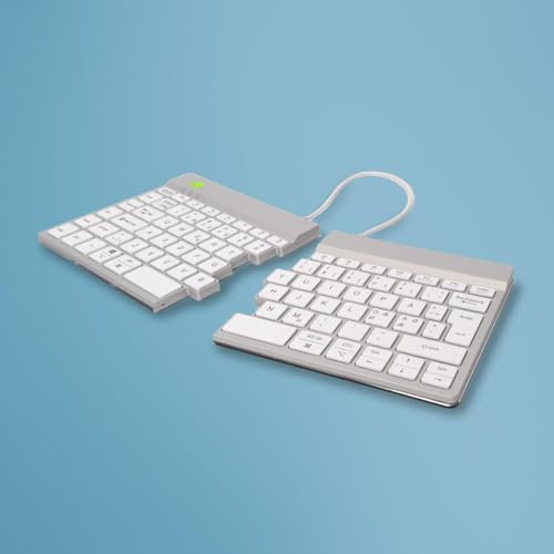 R-Go Teclado Split, Bluetooth 5.0, con Software antirSI, diseño ergonómico con Teclado Dividido, Controles Multimedia, diseño QWERTY Nodic, Compatible con Windows/MacOS, Color Blanco