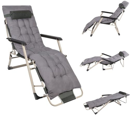 OHMG 2 Gartensessel, faltbar & neigbar, mit Polsterung, Fußstütze, Armlehnen, abnehmbare Kopfstütze, Outdoor-Lounge, Struktur aus Epoxidstahl, Gartenmöbel