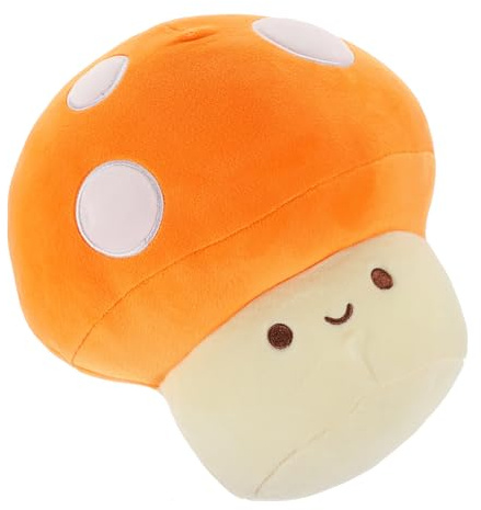 WEKAMOS Plüschpilz Kuschelkissen Orange Weiches Cartoon Pilz Stofftier als Wurfkissen und Wohnaccessoire Niedliche Hängende Deko für Sofa Bett Rucksack als Kuscheltier und