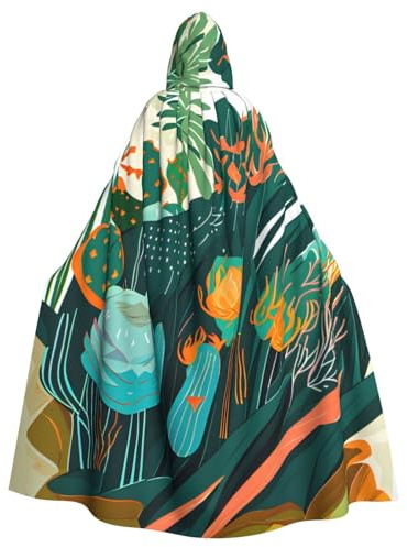 JKXUN Cactus Tropical Plante Unisexe Costume Cosplay Halloween Cape à Capuche Cape Fête Déguisement Longue Robe Uniforme