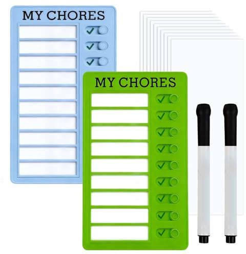 2 Stück Memo Checkliste Tafel mit 10 Blatt Papier und 2 Stiften für Schule, Haushalt und Reise, Routine Planer Kinder, Wochenplaner Kinder, To Do Liste Aufgabentafel, Tagesplaner Routine