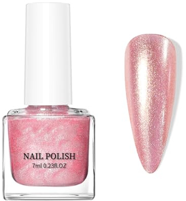 Glitter Nail Polish - Pink Nail Varnish High Pigmented - Quick Dry Pearl Glitter Nail Polish - No UV Light Needed & Silky Smooth - Gifts for Women & Breathable Nail Varnish Non Toxic