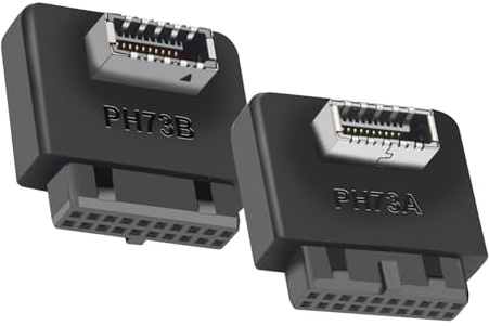WLGQ USB 3.0 auf USB Typ-E (Key A) 90 Grad rechtwinkliger Adapter für 19/20 Pin Motherboard Header - Interne Frontplatte USB C Halterung mit Kunststoffgehäuse (A+B)