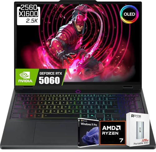 Lenovo Legion 5 15 WQXGA OLED 165Hz Gaming Laptop, NVIDIA GeForce RTX 5060 8GB GDDR7, AMD Ryzen 7-260 (>Intel i9-13905H), WiFi 7, RGB retroilluminato, Win11 PRO, W/128GB PSD (16GB|512GB SSD)