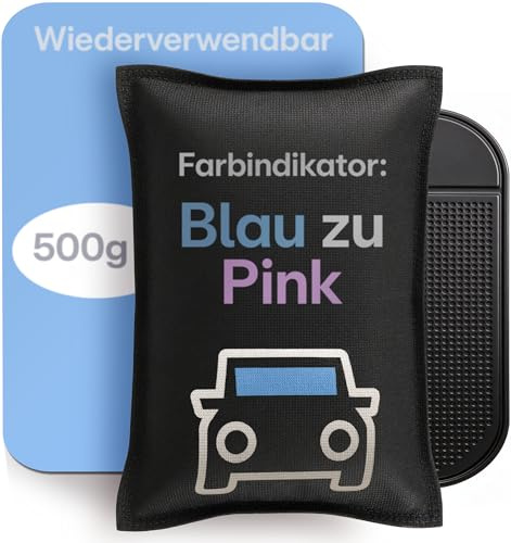 Praknu Luftentfeuchter Auto 500 g – Wiederverwendbarer Feuchtigkeitskissen für Beschlagene Autoscheiben – Mit Sättigungsanzeiger & Anti-Rutsch Pad – Auto Zubehör Innenraum Winter – Entfeuchter