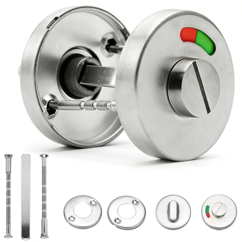 Serrure de WC avec bouton rotatif - Rosace de WC avec affichage du reçu, ferrure de porte en acier inoxydable 304 - Verrou rotatif avec indicateur d'occupation rouge et vert - Pour salle de bain et