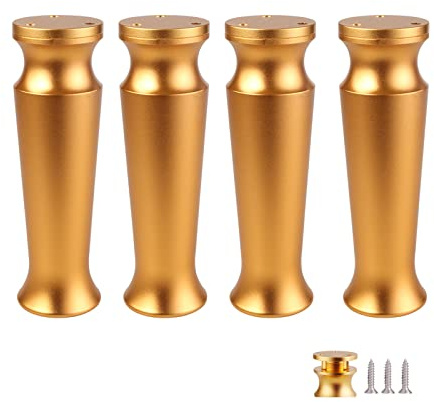 HJYCLFAZU 4er-Set verstellbare Metall-Schrankfüße (0–10 mm) für DIY-Projekte, Elegante, geschwungene TV- und Couchtischfüße mit Schrauben, 150 mm/5,9 Zoll, goldene Ersatzfüße
