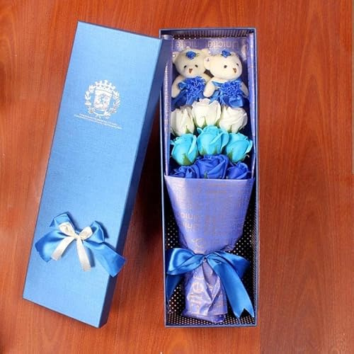 Eawfgtuw 9 Rosen Seifenblumen Bär Bouquet Box mit lang anhaltendem Duft für Frauentag, Valentinstag, Jubiläen oder Geburtstage, dekorative künstliche Blumen (Rosa)