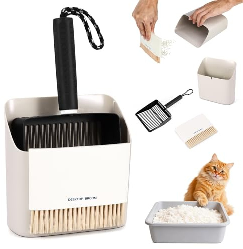 Pelle Litiere Chat, Pelle à Litière Chat avec Support De Fixation Metal Pelle Chat Litiere Bac Multifonction Et Balai, 3-en-1 Pelles à Litière pour Petits Et Grands Caillots