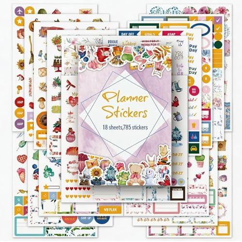 AFYRIANT 18 Sheets Seasons Sticker Set - 785 Scrapbook Stickers for Photo Album Bullet Journal Accessories Decoration - DIY Scrapbooking Stickers for Children Adults Craft Gifts (12 x 18 cm)