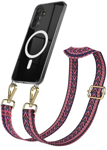EAZY CASE Handykette - Verstellbares Taschenband kompatibel mit Galaxy A37, Schulterriemen, Handykordel mit Silikon Hülle, Qi Charging kompatibel, Umhängetasche, Pink Blau Gold