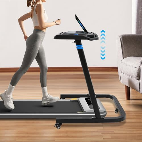 Rollentrainer Tisch Laufbandtisch Fahrradtisch Fitnesstisch, Trainingstisch mit Eingebauter Getränkehalter und Räder, Höhenverstellbar 87-117cm, Tragfähigkeit 50kg, für Fitnessstudios und Haushalt