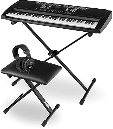 Funkey Deluxe Kit 61 Tasten Keyboard Set - Einsteiger Keyboard mit 100 Sounds & Rhythmen und Begleitautomatik - Komplettset Inklusive Stativ, Sitzbank und Kopfhörer - Schwarz