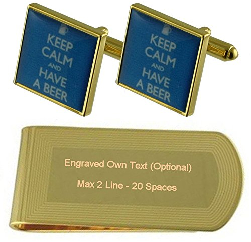 Select Gifts Bier trinken Gold-Manschettenknöpfe Geldscheinklammer Gravur Geschenkset