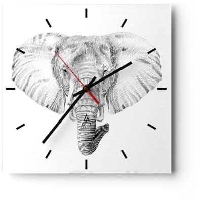 Modern Wanduhr Elefant Afrika Illustration Kinder 30x30cm Quadrat Klein Wand Uhr Glas Analog Zimmeruhren Küche Büro Wohnzimmer Glasuhr Wall Clock Dekoration Design Küchenuhr C3AC30x30-3213