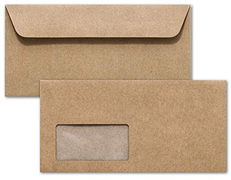 1000 x Kraftpapier Umschläge DIN Lang - mit BIO Fenster kompostierbar - Haftklebung 11,4 x 22,9 cm - Briefumschläge aus Recycling Papier - von NEUSER PAPIER
