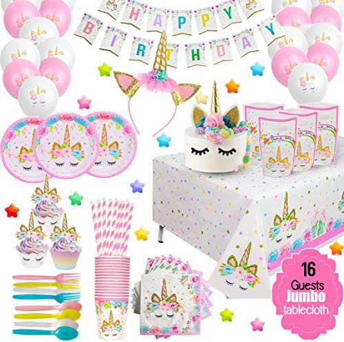 Décorations d'anniversaire licorne pour filles – Fournitures de fête licorne violette et assiettes pour anniversaire de fille, ensemble de décorations de fête licorne pour créer un thème licorne