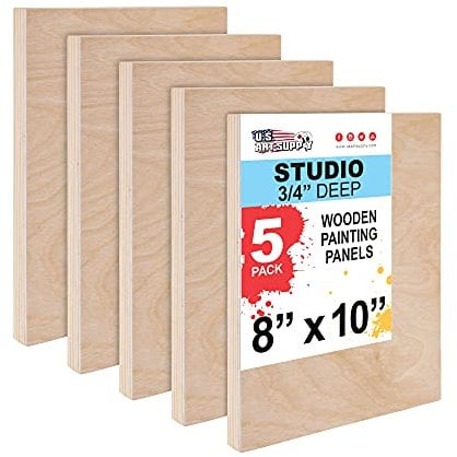 U.S. Art Supply 8 x 10 Birch Wood Paint Pouring Panel Boards, Studio 3/4 Deep Cradle (Pack of 5) - Artist Wooden Wall Canvases - Painting Mixed-Media Craft, Acrylic, Oil, Watercolor, Encaustic