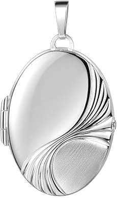 Medaillon XXL teilmattiert mattiert verziert oval 925 Sterling Silber mattiert zum öffnen für Bildereinlage 2 Fotos Amulett Verzierung - Randverzierung von Haus der Herzen® mit Schmuck-Etui