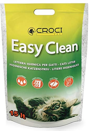 Croci Easy Clean - Arena Para Gatos De Silicona - Arena Para Gatos En Cristales De Silicona - Arena Para Gatos De Alta Absorción Y Fácil De Limpiar, 15 Lt