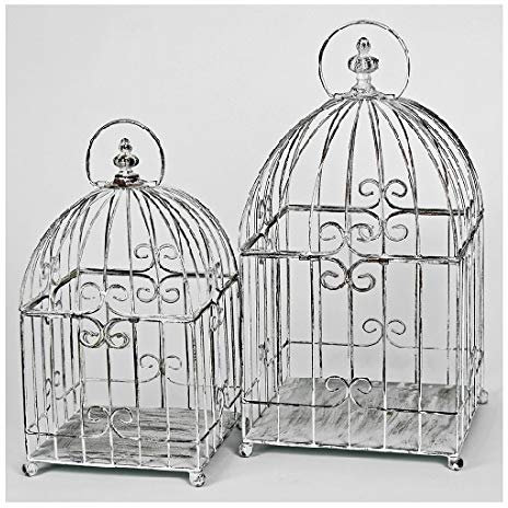 Originals Set mit 2 weißen dekorativen Vogelkäfig-Pflanzen- oder Kerzenhaltern