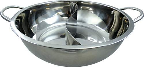 JADE TEMPLE Hot Pot Wok, stainless steel, mit praktischer Trennwand und 32 cm Innendurchmesser, mit Doppelgriff, 1x Hot Pot Wok, Rostfreier Edelstahl