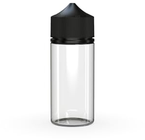 Chubby Gorilla V3 100ml PET Einhorn Plastikflaschen für Flüssigkeiten, Öle und E-Liquid - Leere Tropfflaschen - 5X 100ml (durchsichtige Flasche mit schwarzem Deckel)