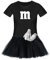 T-Shirt M&M + Tüllrock Karneval Gruppenkostüm Schokolinse 11 Farben Damen XS-3XL Fasching Verkleidung M's Fans Tanzgruppe, Gr.:3XL, Farbauswahl:schwarz - Logo Weiss (+Handschuhe Weiss/Tütü schwarz)