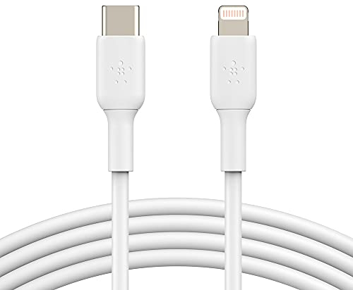 Belkin Câble USB-C vers Lightning (câble de recharge rapide pour iPhone 13, 13 Pro, 13 Pro Max, 13 mini et modèles antérieurs ; câble Boost Charge USB-C certifié MFi ; blanc, 1 m)