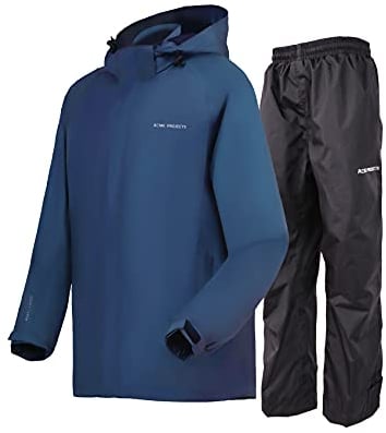 Acme Projects Regenanzug (Jacke + Hose), 100% wasserdicht, atmungsaktiv, Klebebandnaht, 10000 mm / 3000 g, YKK-Reißverschluss (XX-Large, Navy)