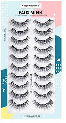 3D Falsche Wimpern Cat-Eye Kurze Natürlich Look Wispy Faux Mink spiky lashes 10 Paar -Happy Heartbeat (H3)