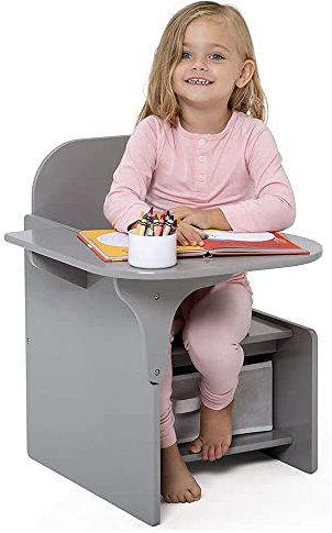 Rainbow Tree 2 in 1 Wooden Children Table with Chair, Small Kids Table and Chair Set with Storage for Toys Books, Suitable for Kids Children Toddlers Boys Girls (Gray)