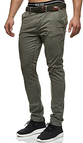 Indicode Herren Waller Chinohose Stretchhose | Chino Herrenhose Stretch Stoffhose Army, 31/32