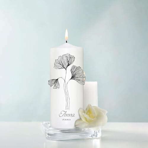 Wandtattoo Loft Trauerkerze personalisiert mit Namen und Datum, Motiv mit schwarze filigrane Blume, 18cm x 7cm, personalisierte Trauerkerze, Kondolenzkerze, Beileidskerze, Trauerlicht, Grabkerze