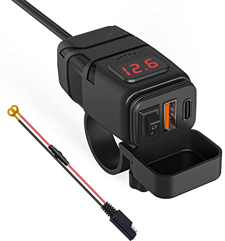 Kriogor 12V Steckdose Auto Ladegerät mit Schalter, KFZ QC3.0 PD Type C USB mit Switch, Wasserdicht für KFZ Wohnmobil Motorrad Boot Yacht