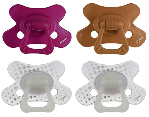 Difrax Tétine 18 Mois et Plus– Sucette Naissance avec Tétine Silicone – 18+ - Facile à Accepter - un Apport Optimal d'Air – Tutute Bébé 18-36 Mois – Mûre Sauvage & Cannelle – 4 Pièces
