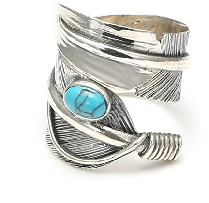 925 Ring Indianer Stil Thai Silber Verstellbarer Federring Männlich Silberblau Türkiser Persönlichkeit Ring Weiblich56-65mm