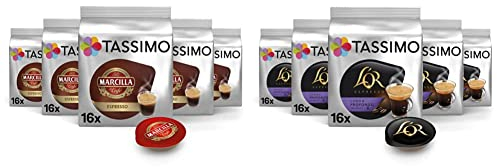 Tassimo Cápsulas de Café Marcilla Espresso | 80 Cápsulas Compatibles con Cafetera Tassimo - 5PACK & Cápsulas de Café L’OR Lungo Profondo | 80 Cápsulas Compatibles con Cafetera - Intensidad 13-5PACK