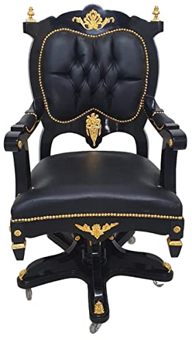 Casa Padrino Barock Bürostuhl Chefsessel Schwarz/Gold - Drehsessel - Büro Sessel