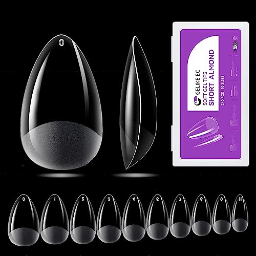 Gelike ec Kurze Mandel Nagelspitzen: Vollständige Abdeckung Weiche Mandel Nageltips Vorpolierte Künstliche Nagelspitzen aus PMMA-Harz für Frauen Salon 240pcs 10 Größen