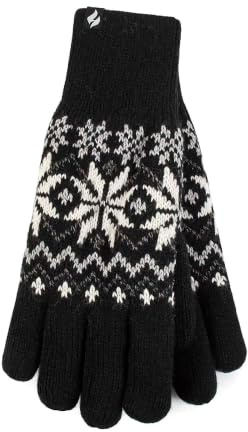 HEAT HOLDERS - Ladies Cute Striped Fairisle Warm Knitted Fleece Lined Winter Thermal Gloves