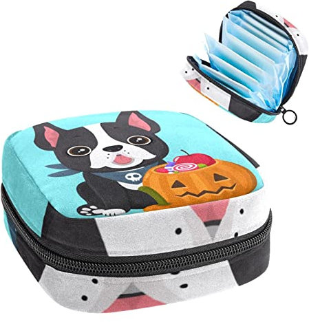 Mops-Kürbis-Tasche, tragbar, Tampon-Aufbewahrungstasche für Damenbinden, Mehrfarbig, 4.7x6.6x6.6 in/12x17x17 cm