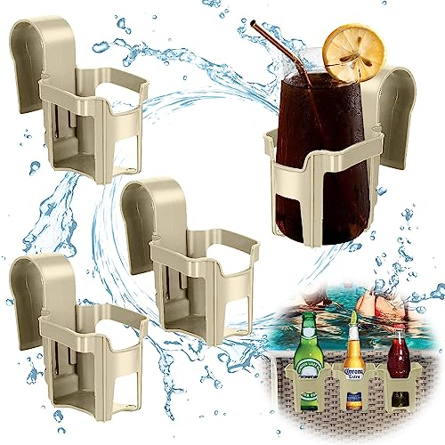 Porte Gobelet Piscine, 4 Pièces Porte Boissons de Piscine, Porte Bouteilles de Piscine, Multifonctionnel Porte Gobelet Au Bord De La Piscine, pour Les Fêtes D'été à La Plage Baignoires (Kaki)