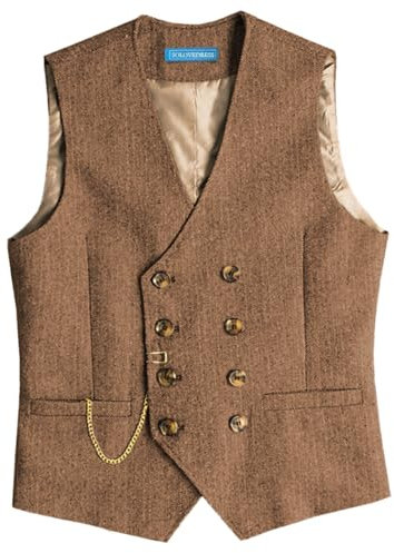 Solovedress Mens Vintage Wolle Anzugweste Regular Fit Weste Anzug Weste für Hochzeit Groomsmen(Brown,XXL)