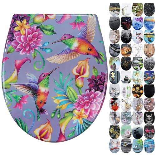 Fanmitrk Duroplast Toilet Seat Soft Close -Quick Release Toilet Lid with Top Fixing,Various Patterns to Choose from (UF819-55)