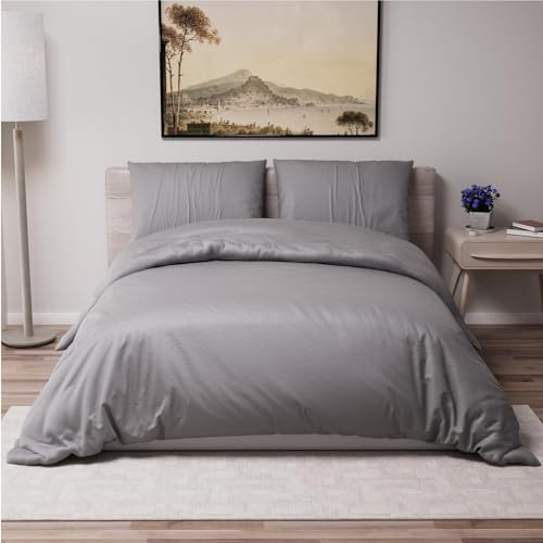 Dreamzie - Bettwäsche Set 240x220 cm mit 2 Kissenbezügen 50x70 cm Anthrazit - Bettbezug 240x220 Erwachsene aus 100% Mikrofaser - Zertifiziert ohne Chemikalien (Oeko TEX)
