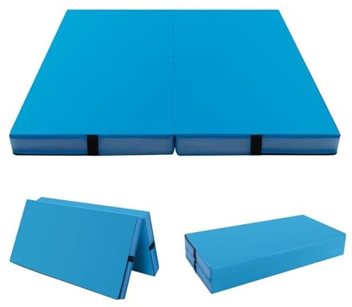 Giantex 4 Thick Folding Gymnastics Mat, 4ft x 4ft x 4in Bio-Folding Exercise Mat with Carry Handles & PU Leather Cover, Gym Home Tumbling Mat for Kids, Yoga, Fitness, Pilates & Martial Arts